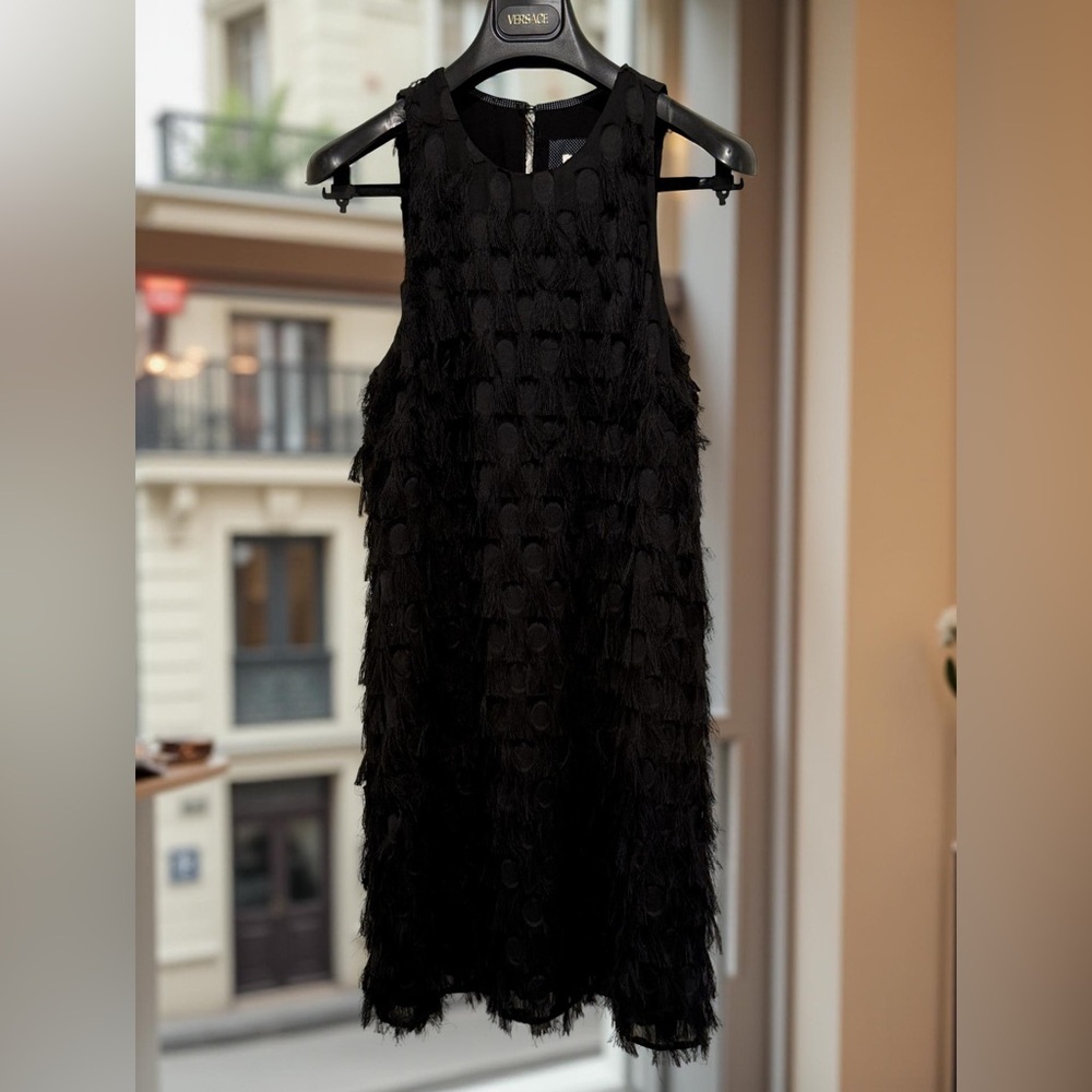 Anthropologie Black Fringe Midi Dress